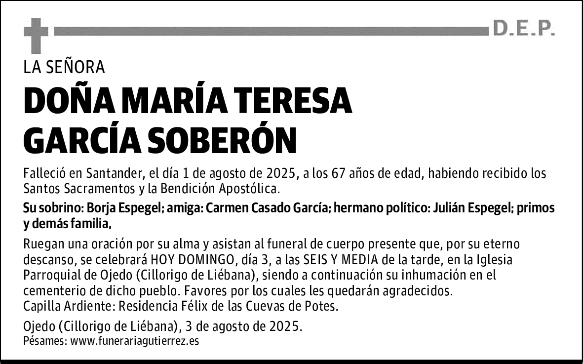 DOÑA MARÍA TERESA GARCÍA SOBERÓN
