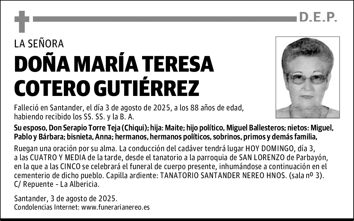 DOÑA MARÍA TERESA COTERO GUTIÉRREZ
