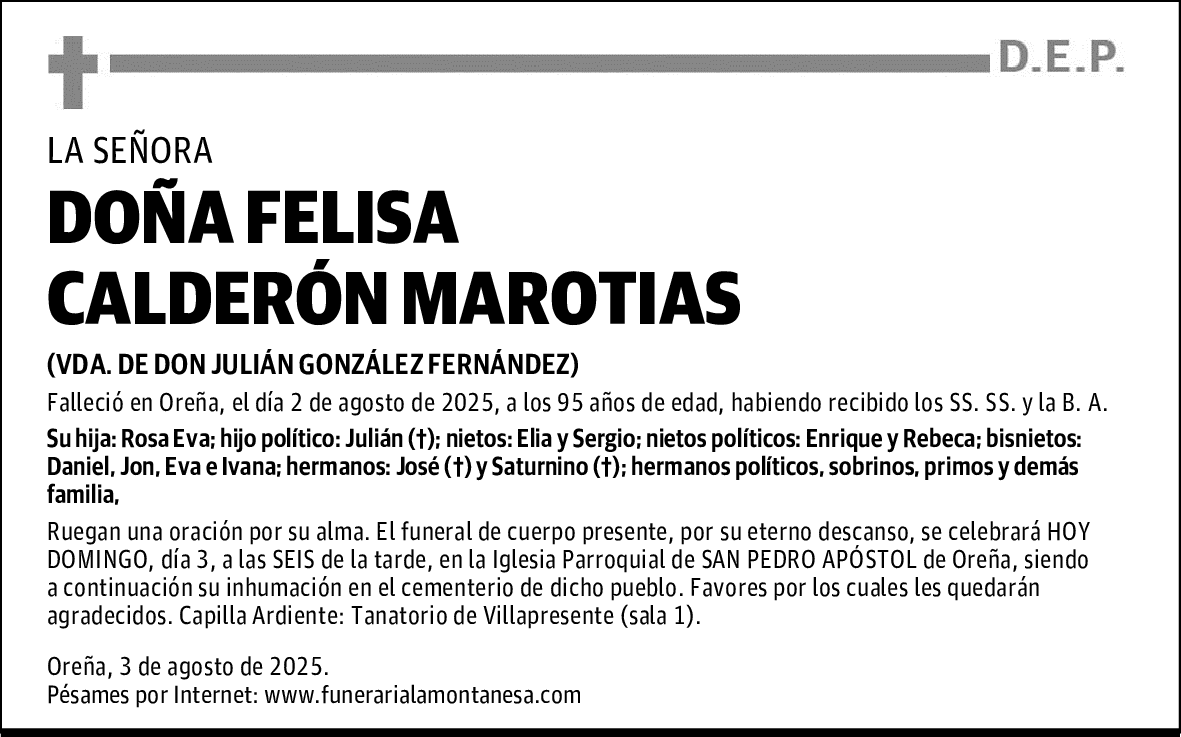 DOÑA FELISA CALDERÓN MAROTIAS