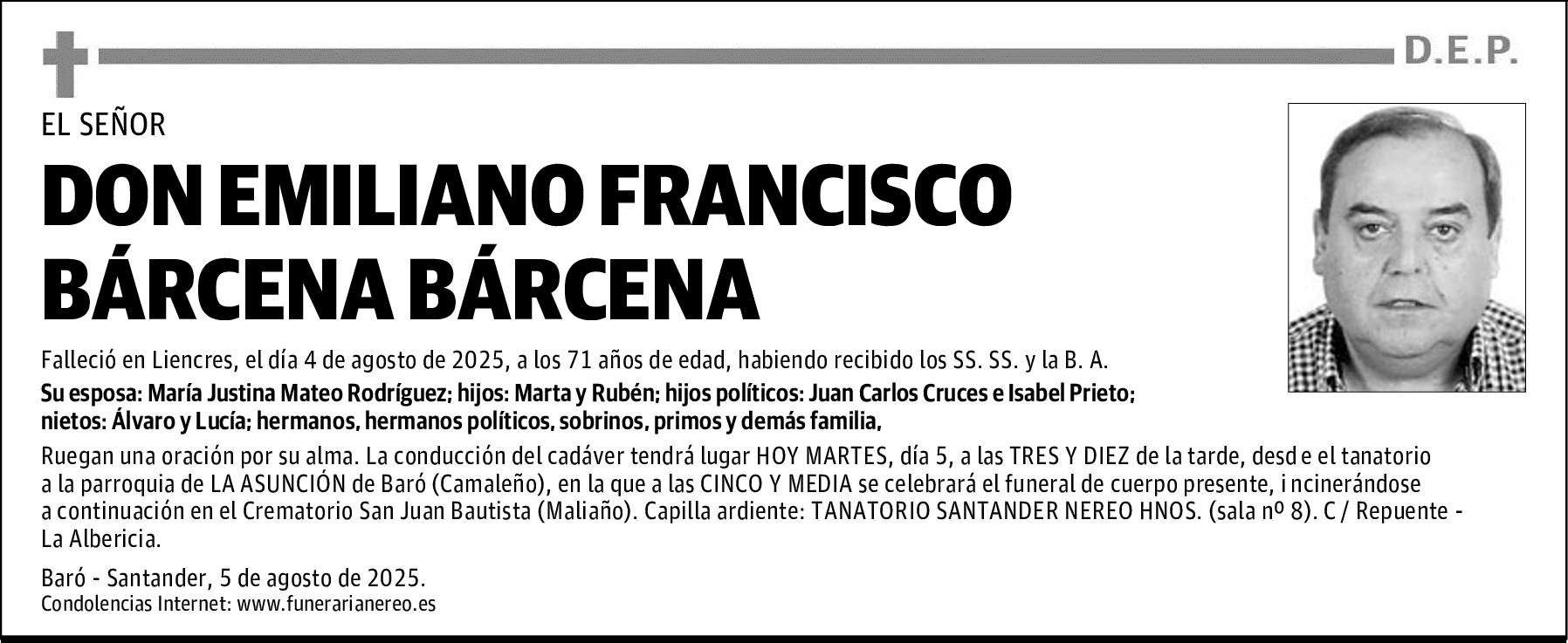 DON EMILIANO FRANCISCO BÁRCENA BÁRCENA