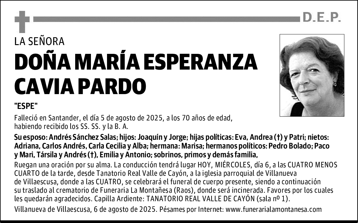 DOÑA MARÍA ESPERANZA CAVIA PARDO