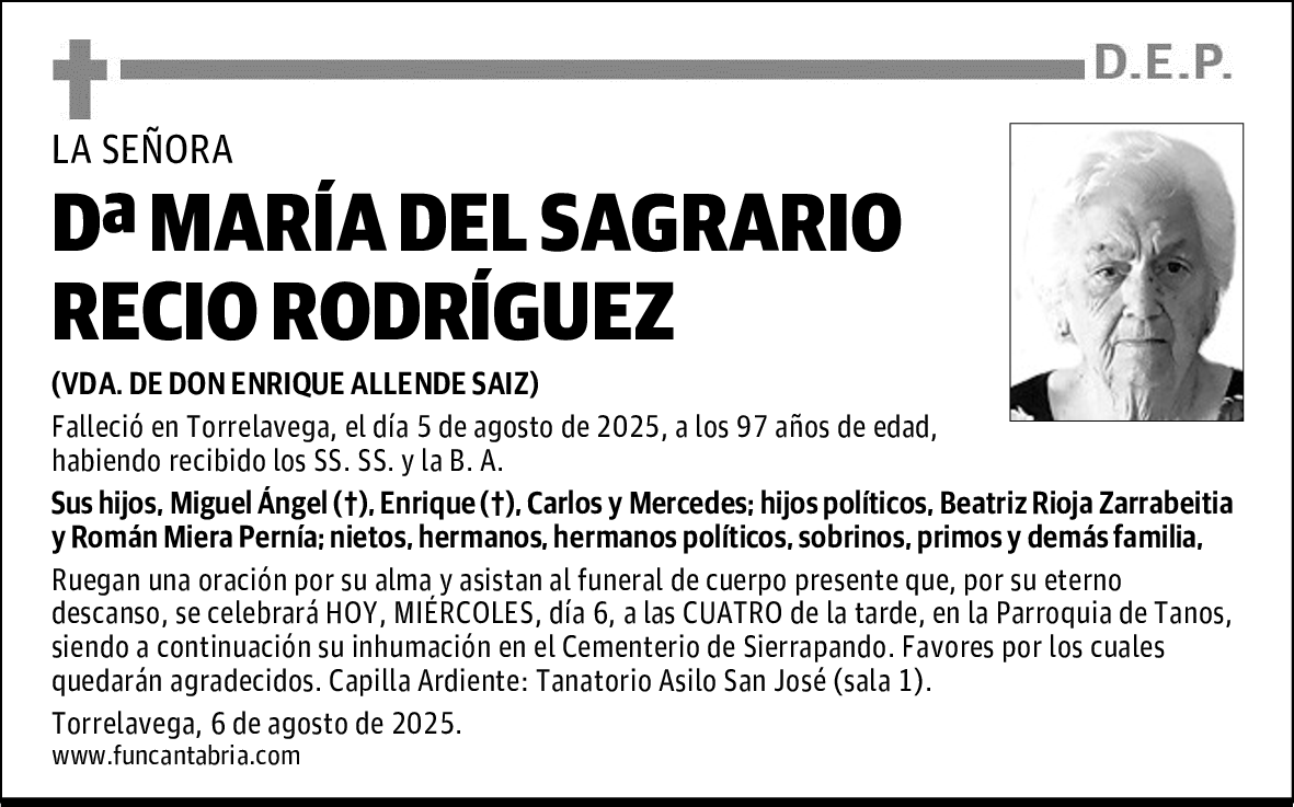 DOÑA MARÍA DEL SAGRARIO RECIO RODRÍGUEZ