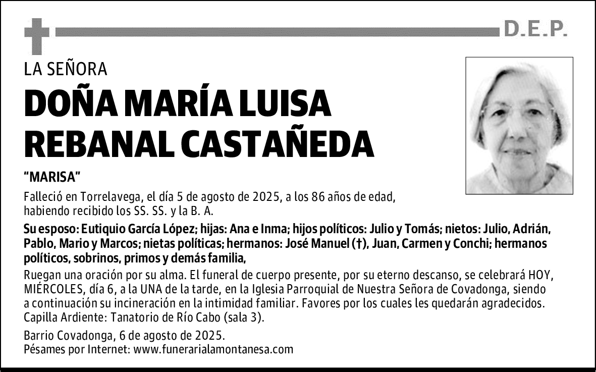DOÑA MARÍA LUISA REBANAL CASTAÑEDA