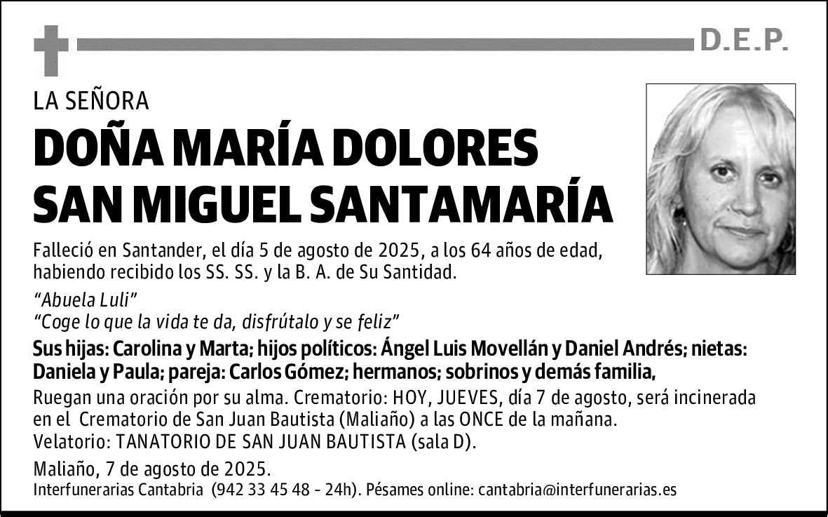 DOÑA MARÍA DOLORES SAN MIGUEL SANTAMAR