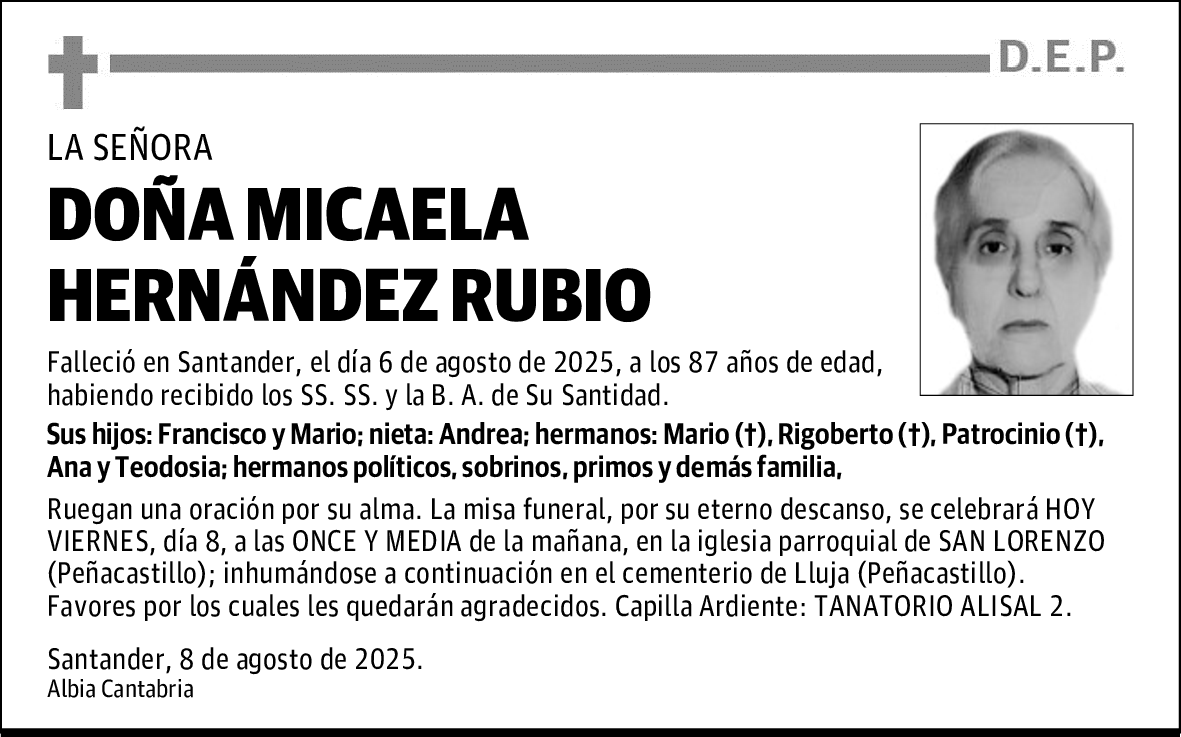 DOÑA MICAELA HERNÁNDEZ RUBIO