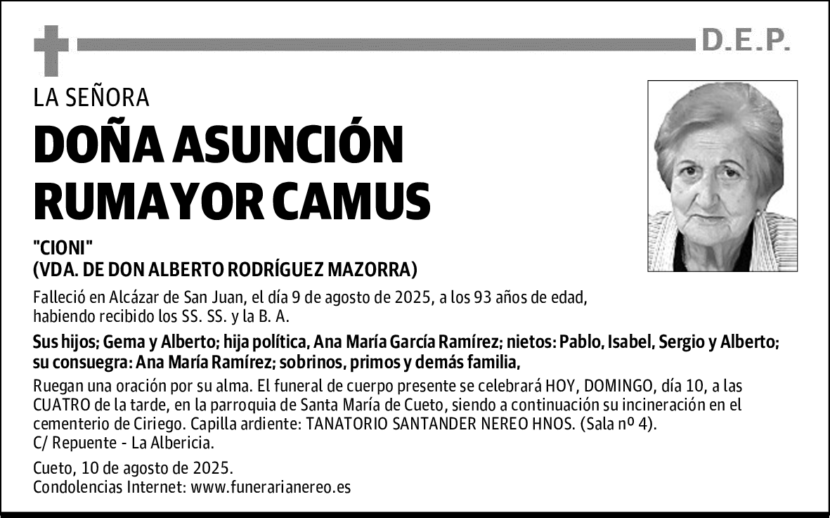 DOÑA ASUNCIÓN RUMAYOR CAMUS