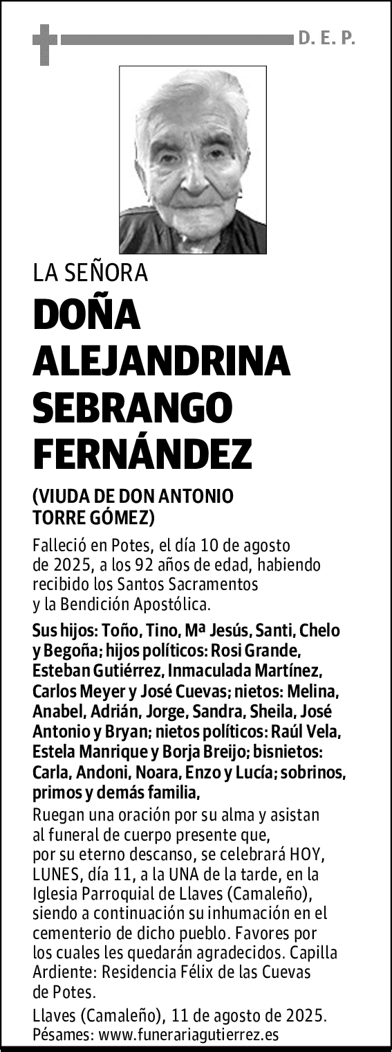 DOÑA ALEJANDRINA SEBRANGO FERNÁNDEZ