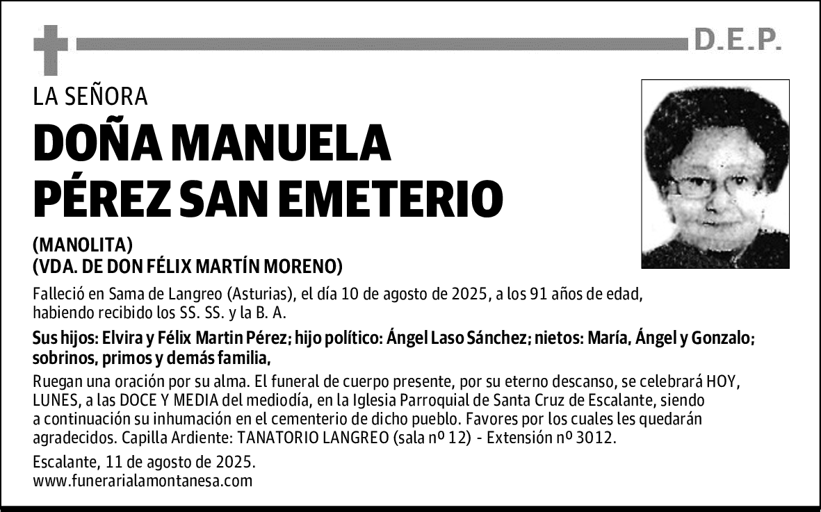 DOÑA MANUELA PÉREZ SAN EMETERIO