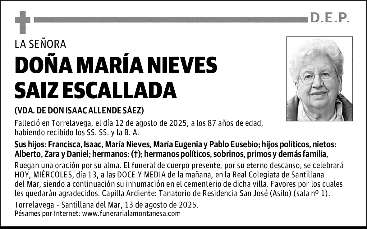 DOÑA MARÍA NIEVES SAIZ ESCALLADA