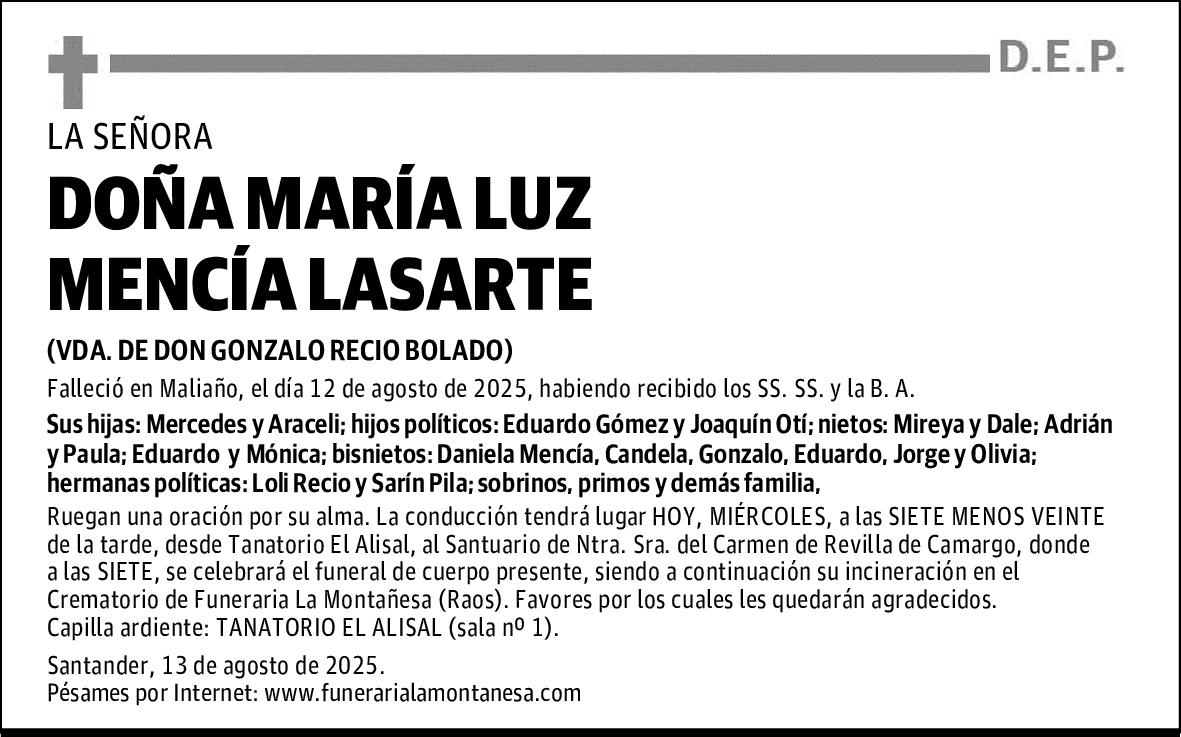 DOÑA MARÍA LUZ MENCÍA LASARTE