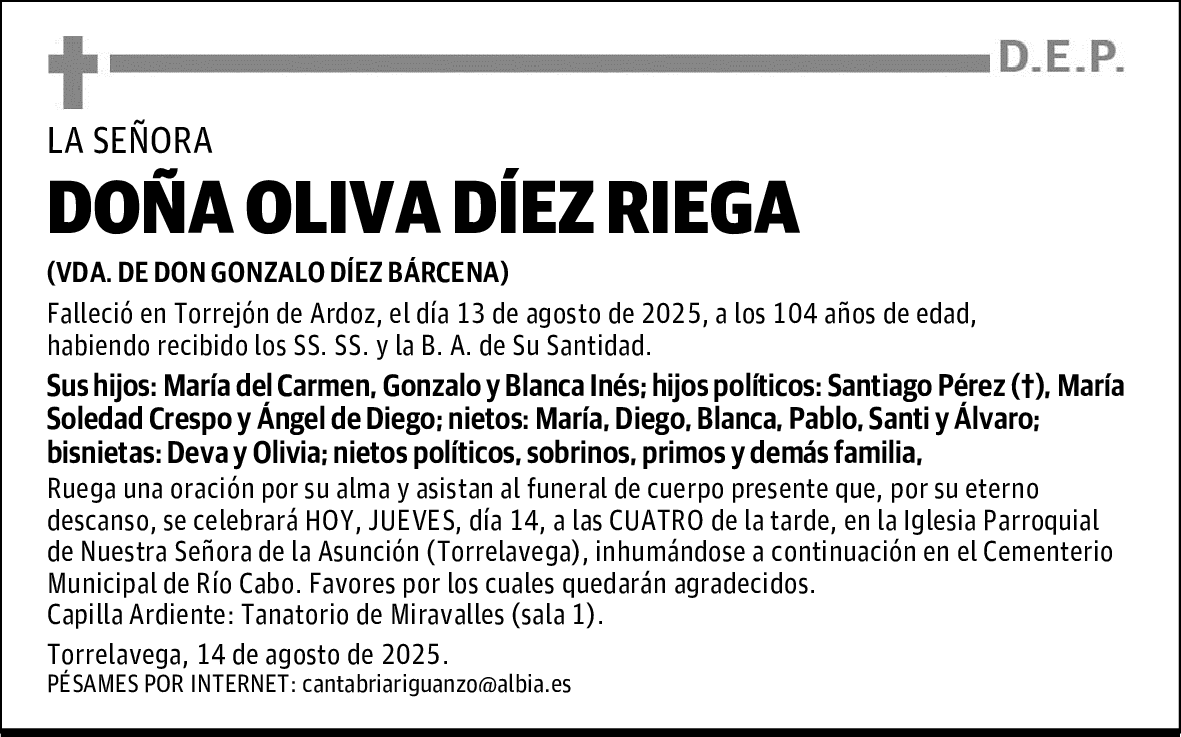 DOÑA OLIVA DÍEZ RIEGA