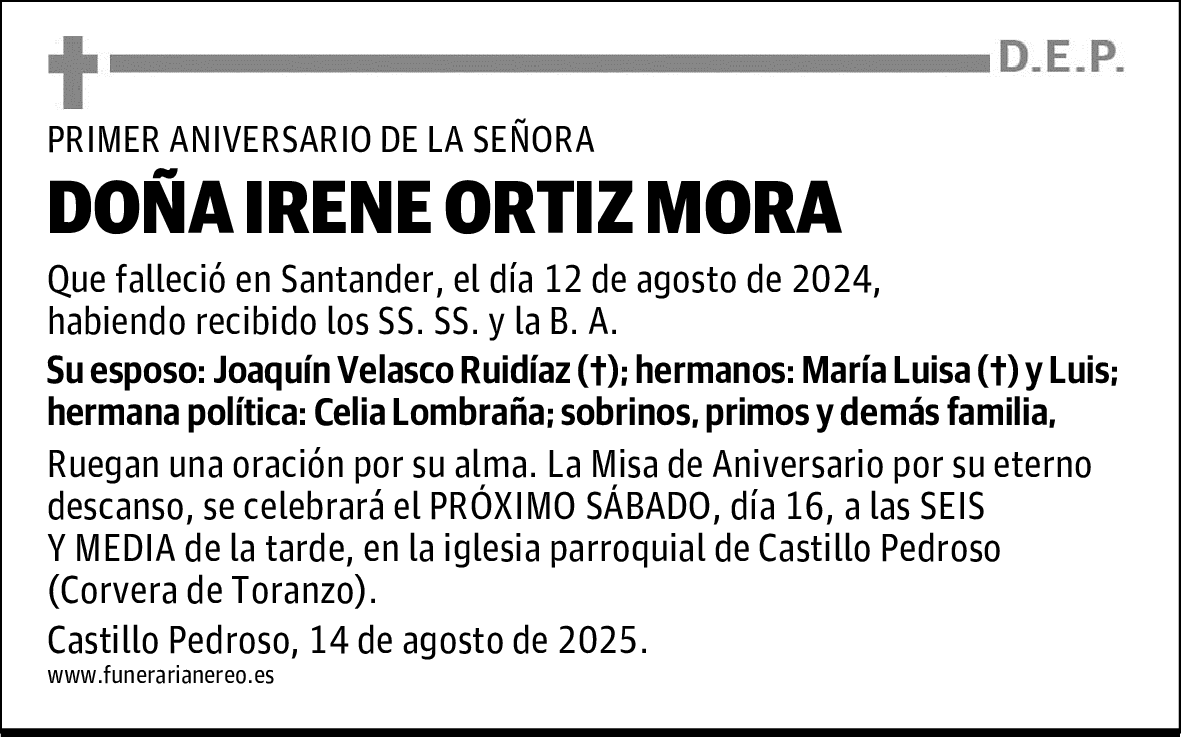 DOÑA IRENE ORTIZ MORA