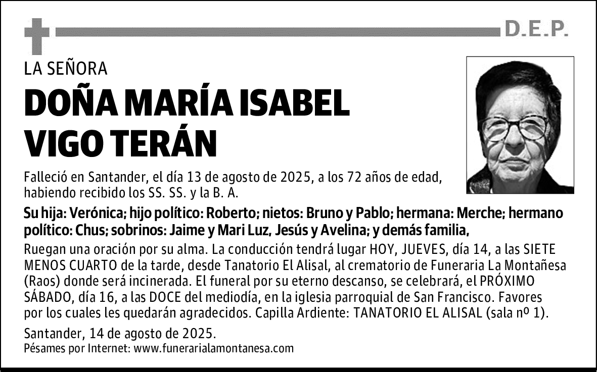 DOÑA MARÍA ISABEL VIGO TERÁN