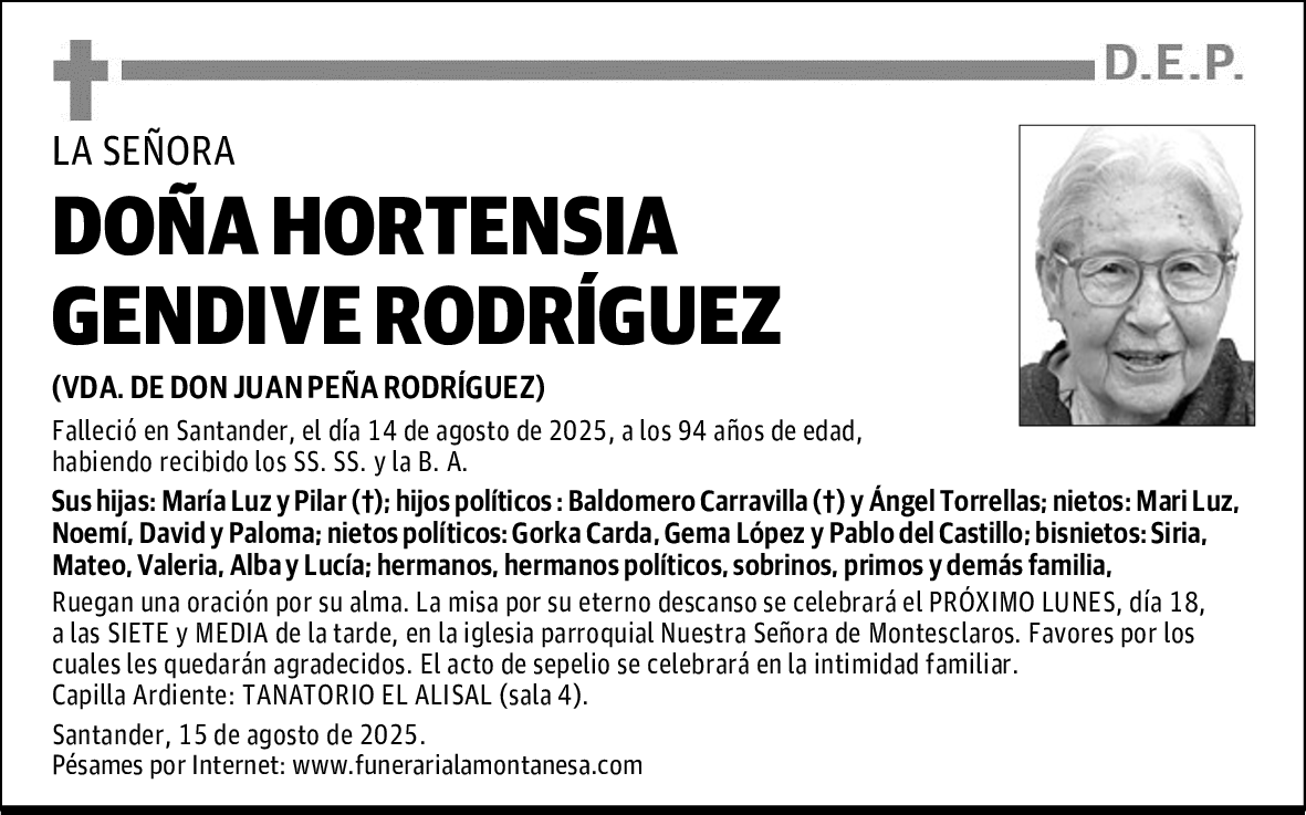 DOÑA HORTENSIA GENDIVE RODRÍGUEZ