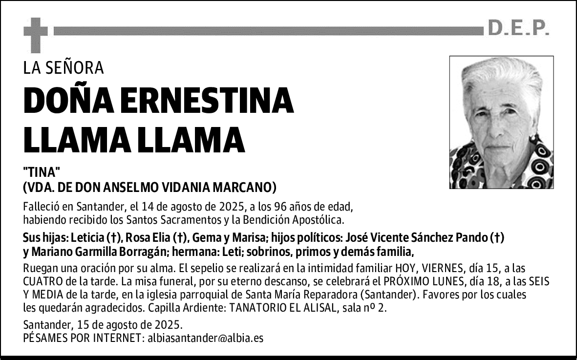 DOÑA ERNESTINA LLAMA LLAMA