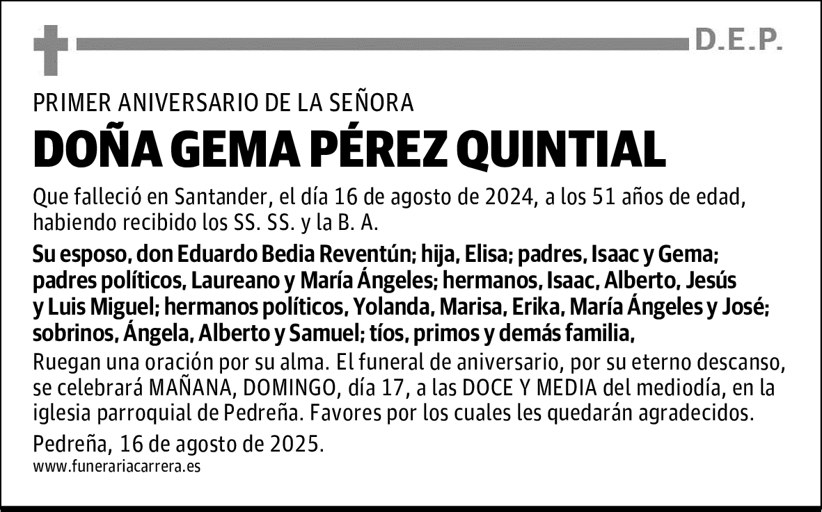 DOÑA GEMA PÉREZ QUINTIAL