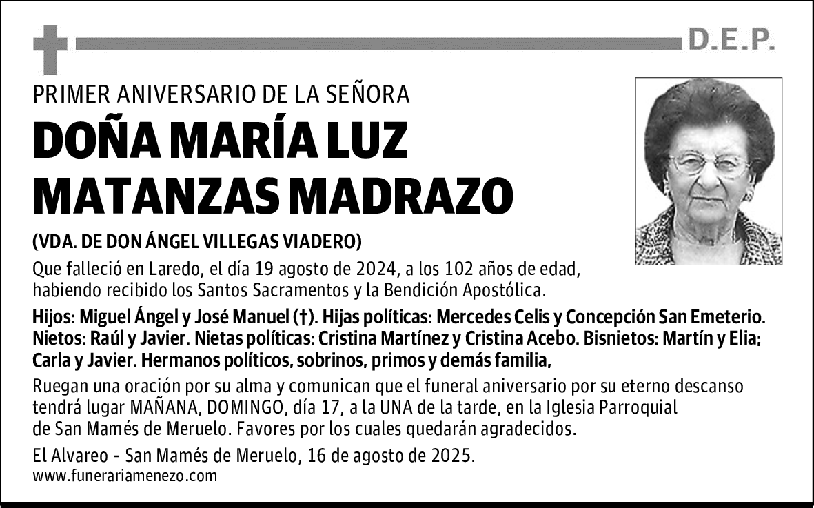 DOÑA MARÍA LUZ MATANZAS MADRAZO