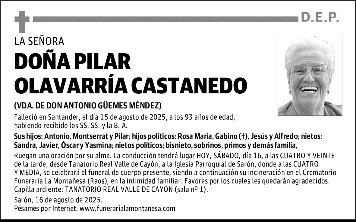 DOÑA PILAR OLAVARRÍA CASTANEDO