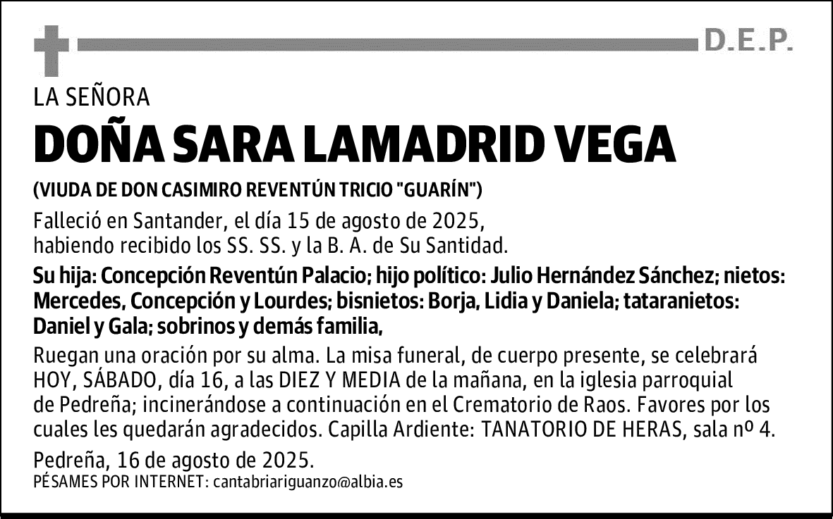 DOÑA SARA LAMADRID VEGA