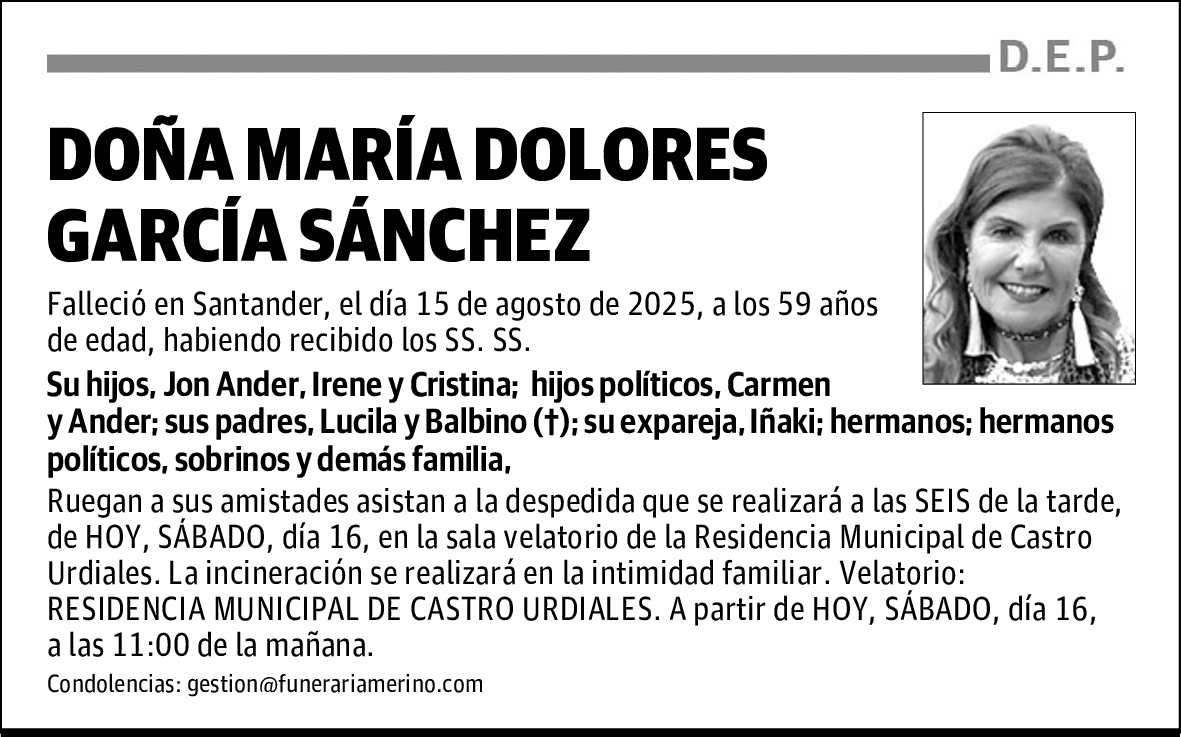 DOÑA MARÍA DOLORES GARCÍA SÁNCHEZ