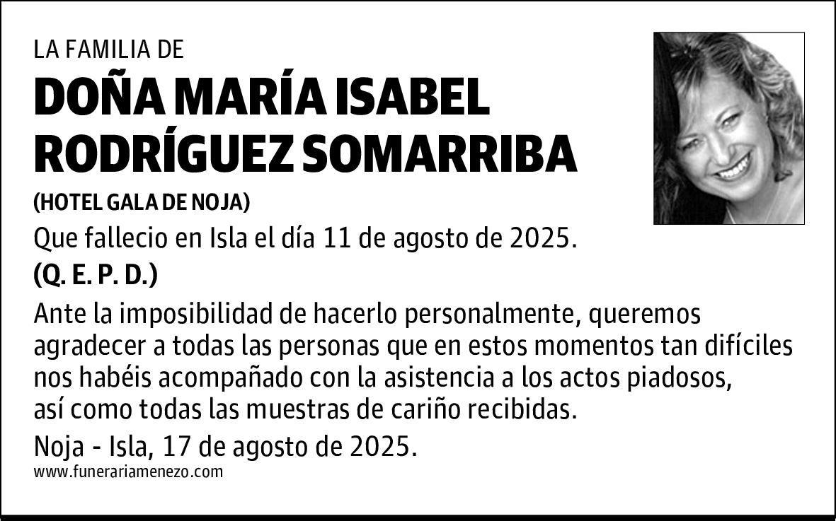 DOÑA MARÍA ISABEL RODRÍGUEZ SOMARRIBA