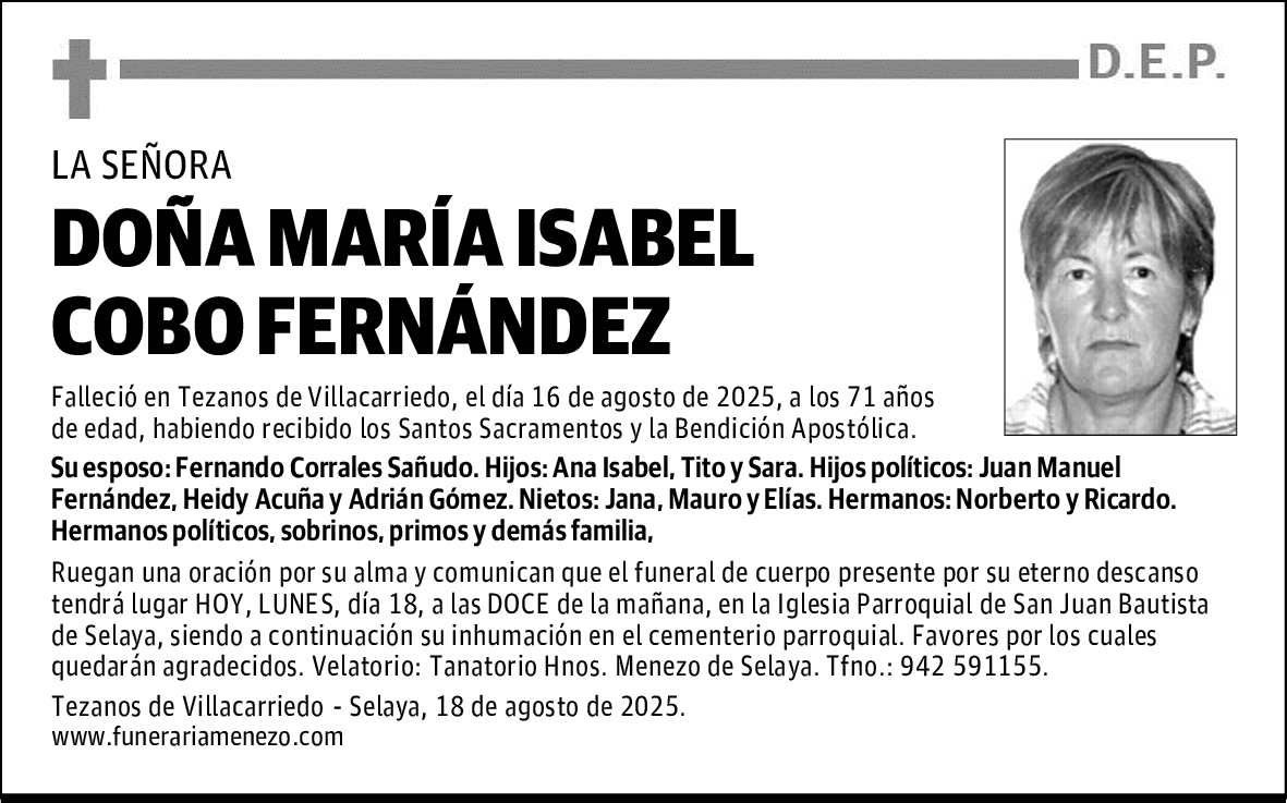 DOÑA MARÍA ISABEL COBO FERNÁNDEZ