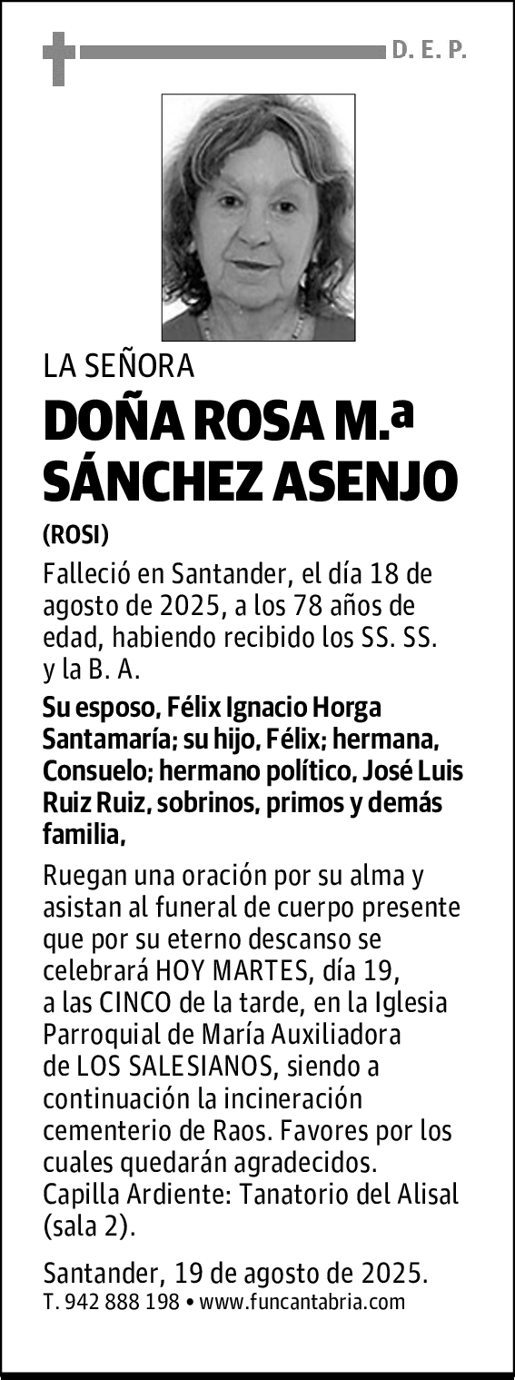 DOÑA ROSA M.ª SÁNCHEZ ASENJO