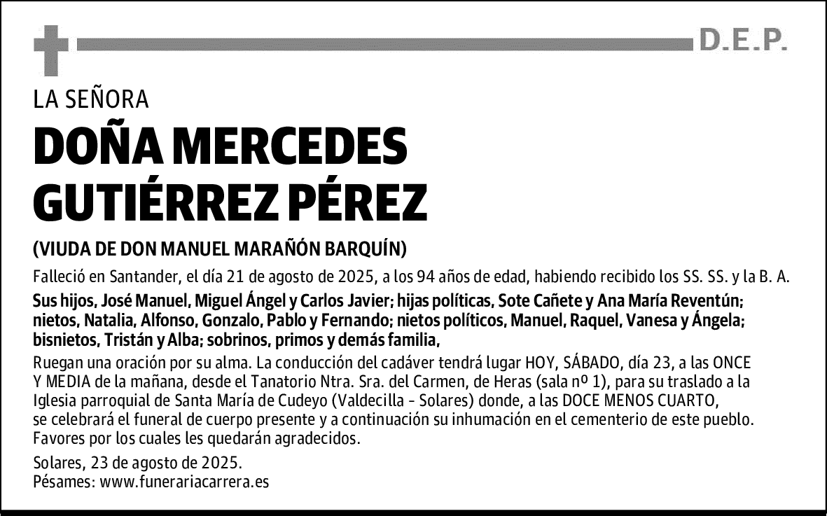 DOÑA MERCEDES GUTIÉRREZ PÉREZ