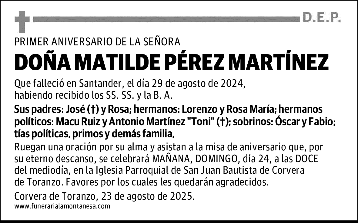 DOÑA MATILDE PÉREZ MARTÍNEZ