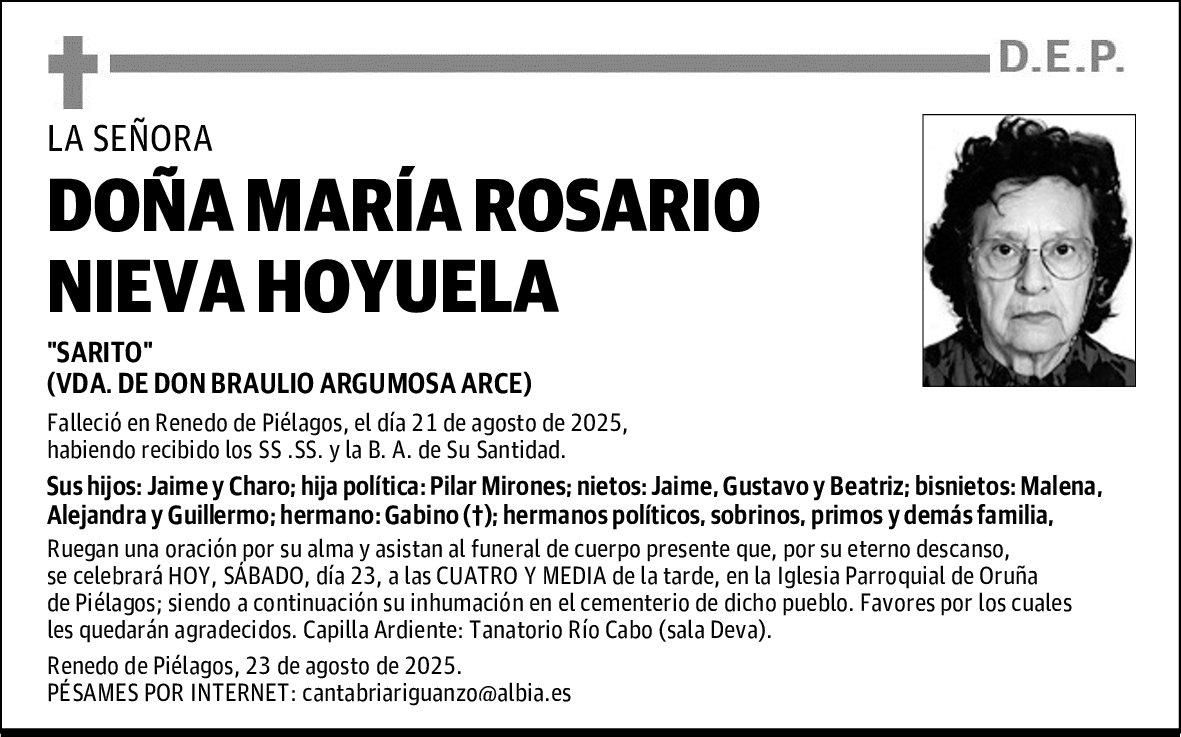 DOÑA MARÍA ROSARIO NIEVA HOYUELA
