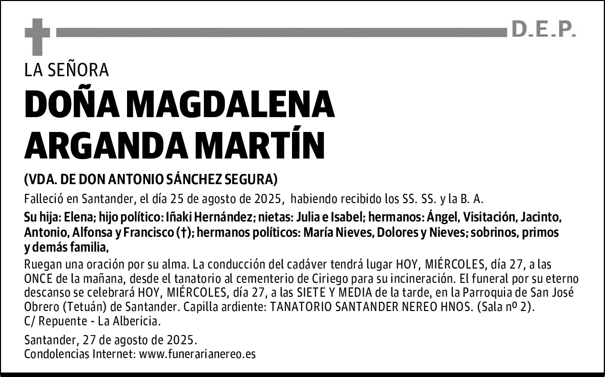 DOÑA MAGDALENA ARGANDA MARTÍN