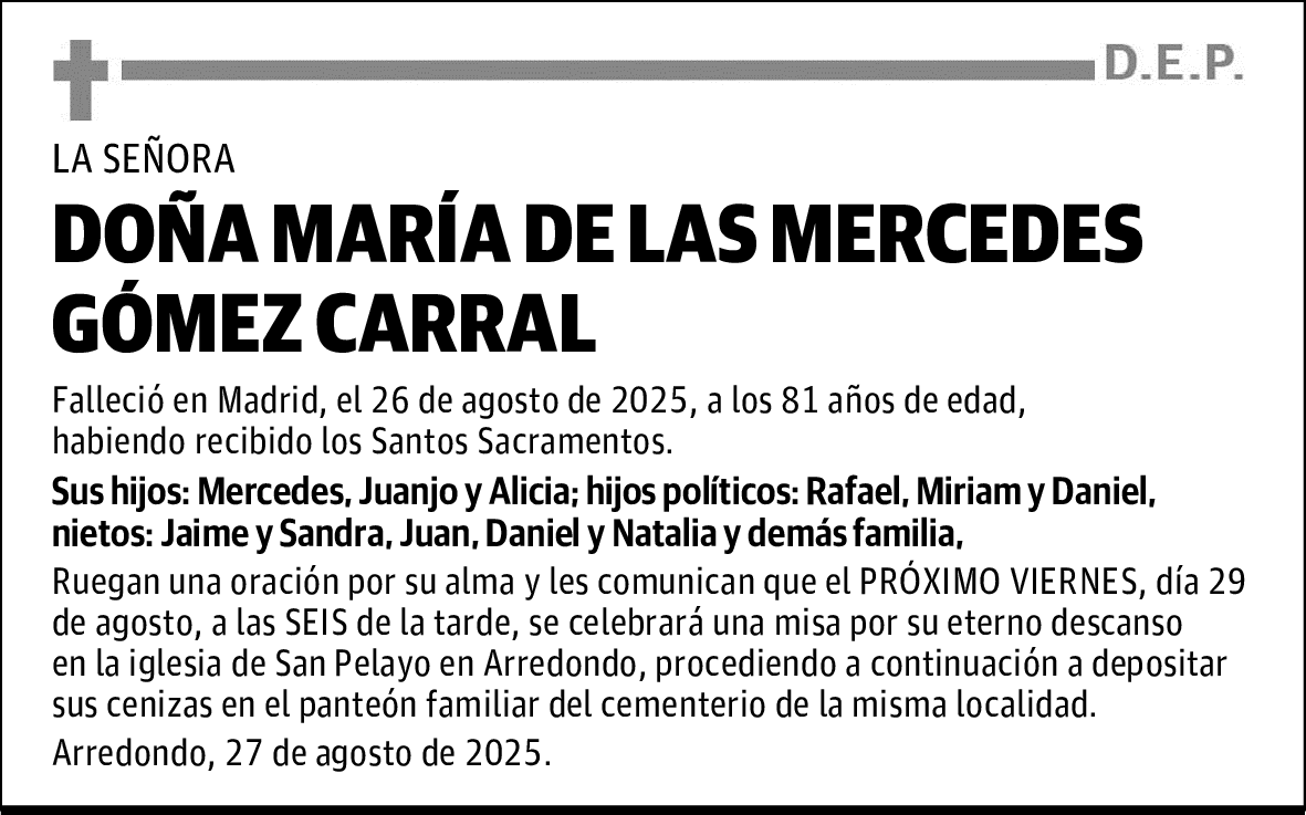 DOÑA MARÍA DE LAS MERCEDES GÓMEZ CARRAL