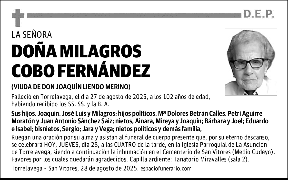 DOÑA MILAGROS COBO FERNÁNDEZ