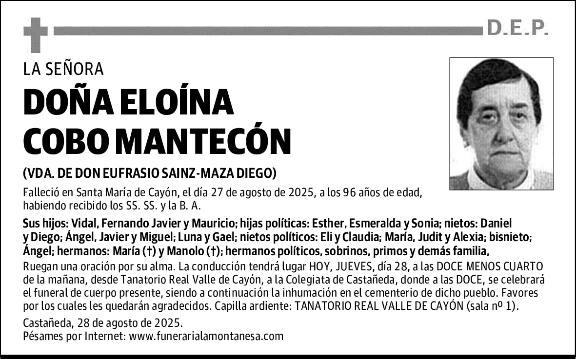 DOÑA ELOÍNA COBO MANTECÓN
