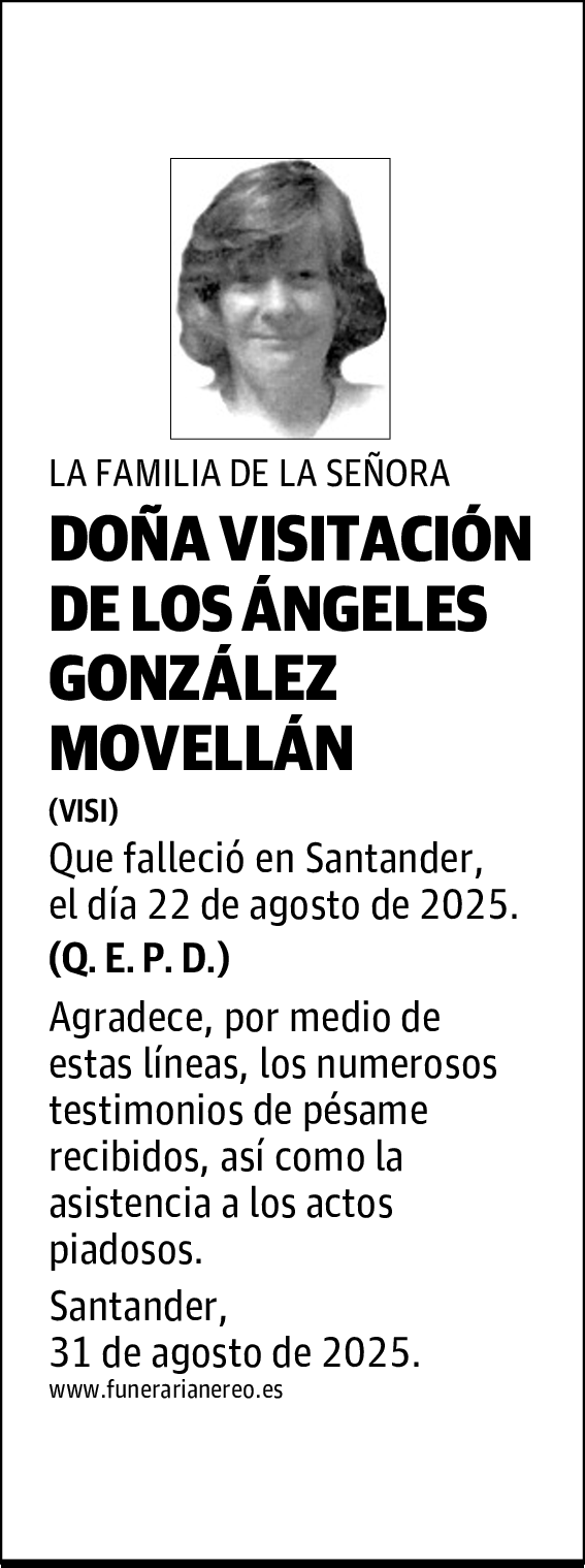 DOÑA VISITACIÓN DE LOS ÁNGELES GONZÁLEZ MOVELLÁN