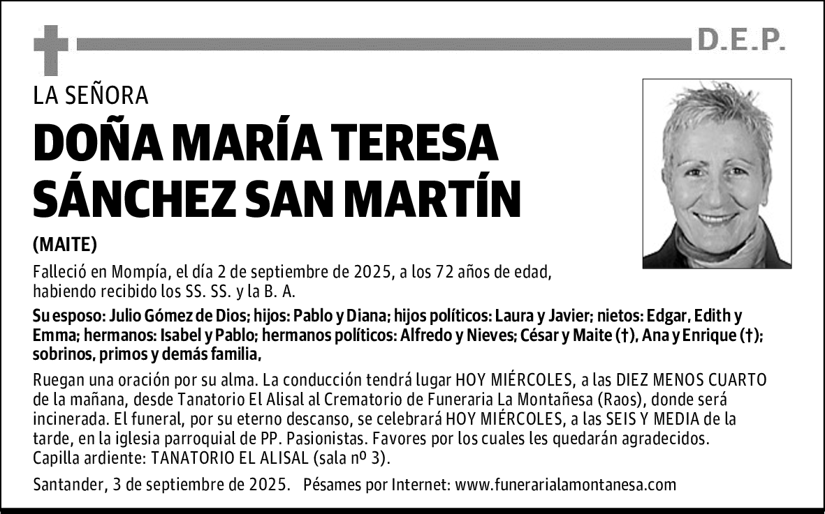 DOÑA MARÍA TERESA SÁNCHEZ SAN MARTÍN