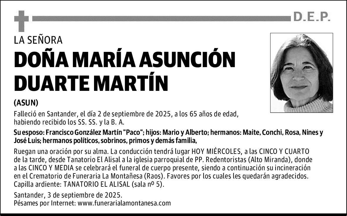 DOÑA MARÍA ASUNCIÓN DUARTE MARTÍN