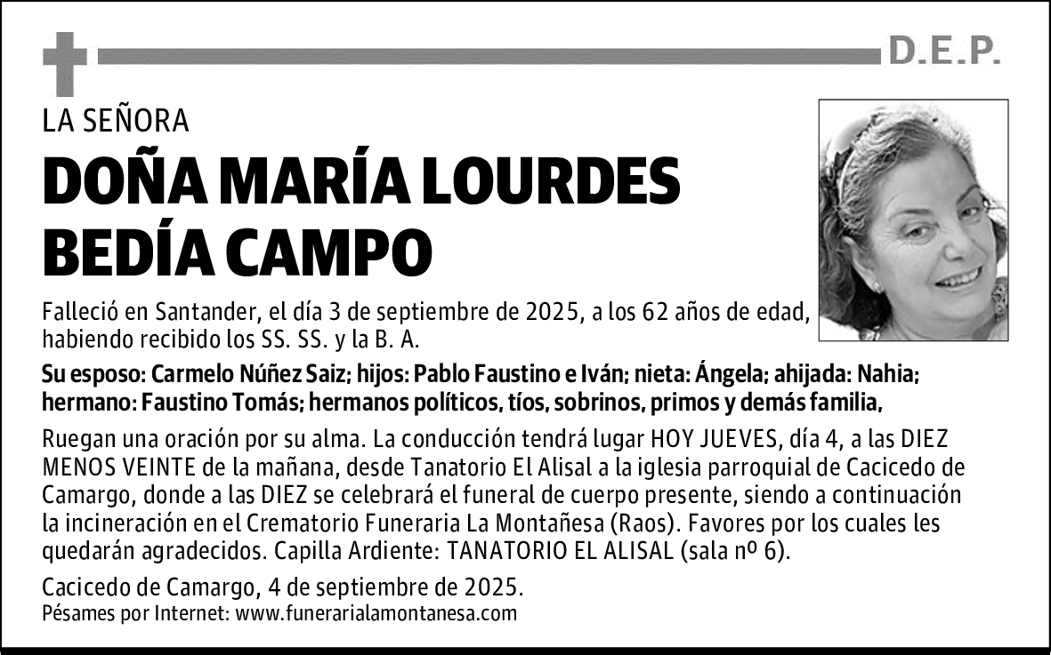 DOÑA MARÍA LOURDES BEDÍA CAMPO