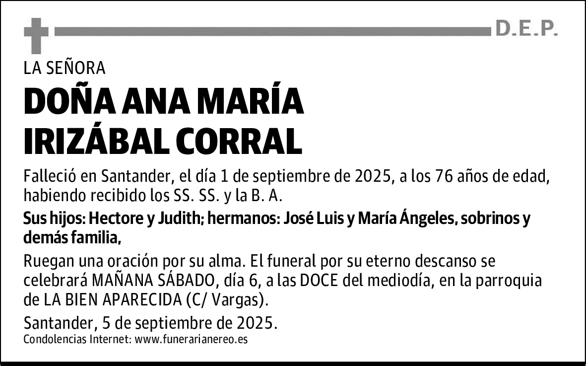 DOÑA ANA MARÍA IRIZÁBAL CORRAL