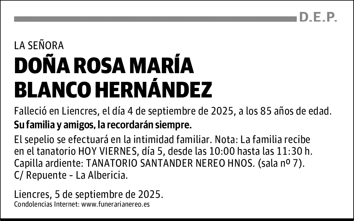 DOÑA ROSA MARÍA BLANCO HERNÁNDEZ