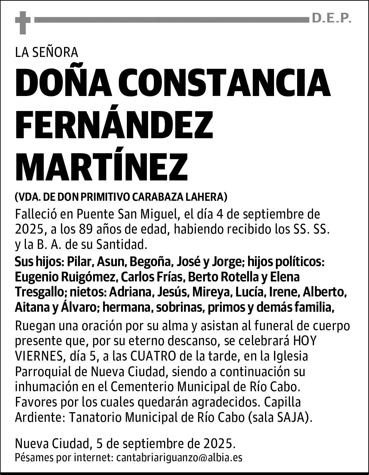 DOÑA CONSTANCIA FERNÁNDEZ MARTÍNEZ