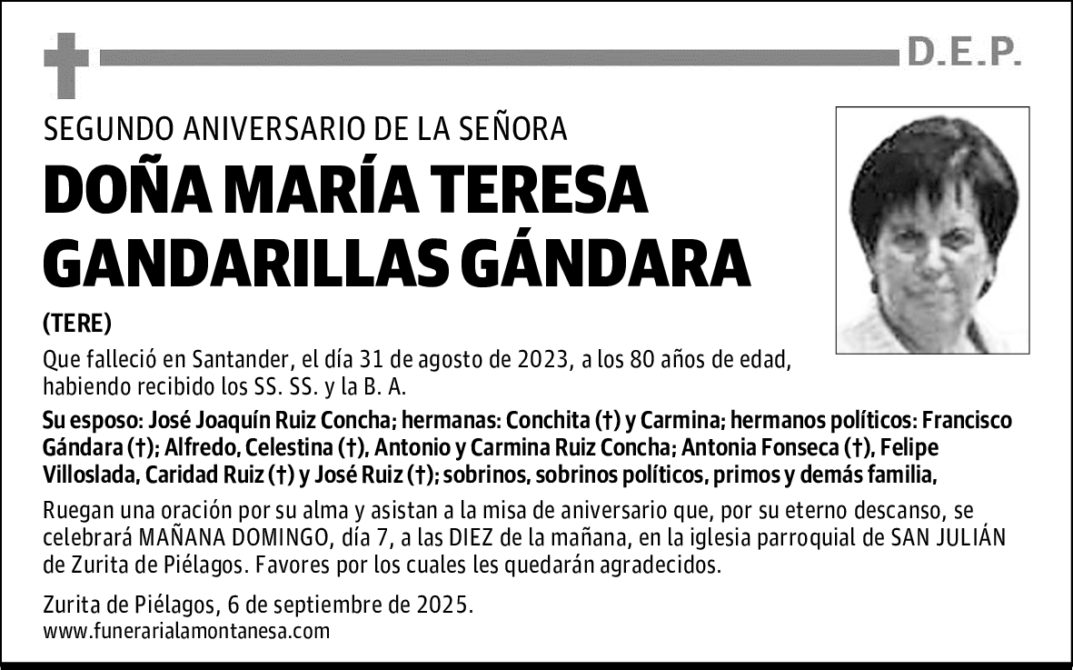 DOÑA MARÍA TERESA GANDARILLAS GÁNDARA