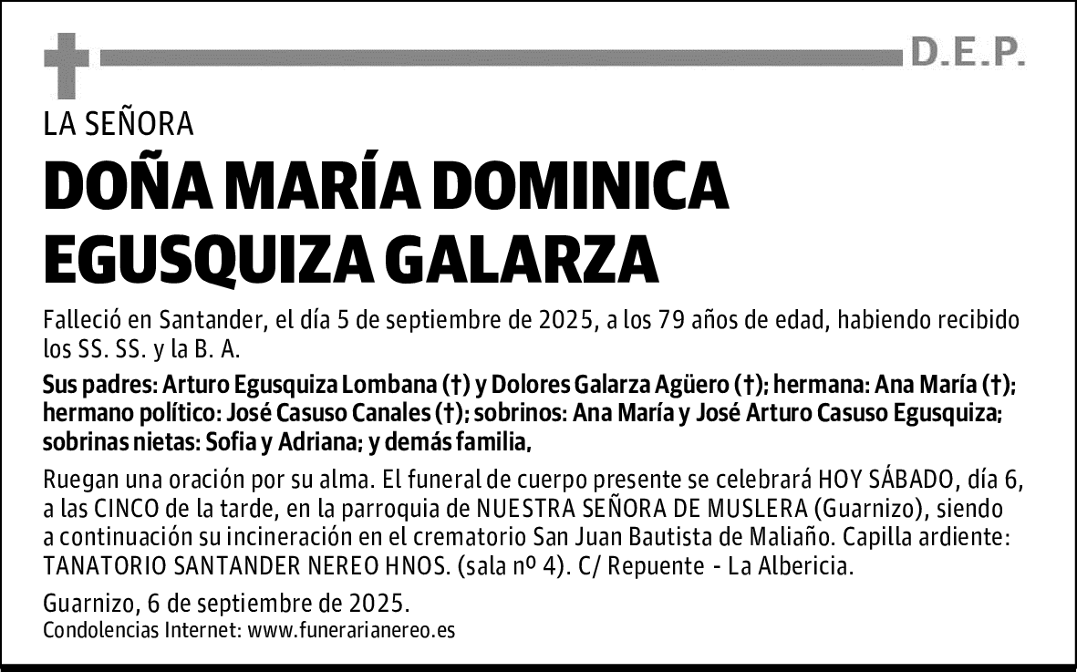 DOÑA MARÍA DOMINICA EGUSQUIZA GALARZA