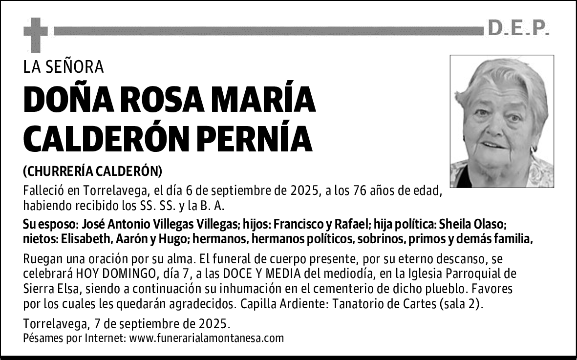 DOÑA ROSA MARÍA CALDERÓN PERNÍA