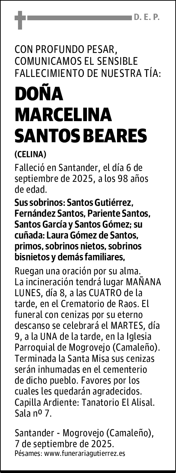 DOÑA MARCELINA SANTOS BEARES