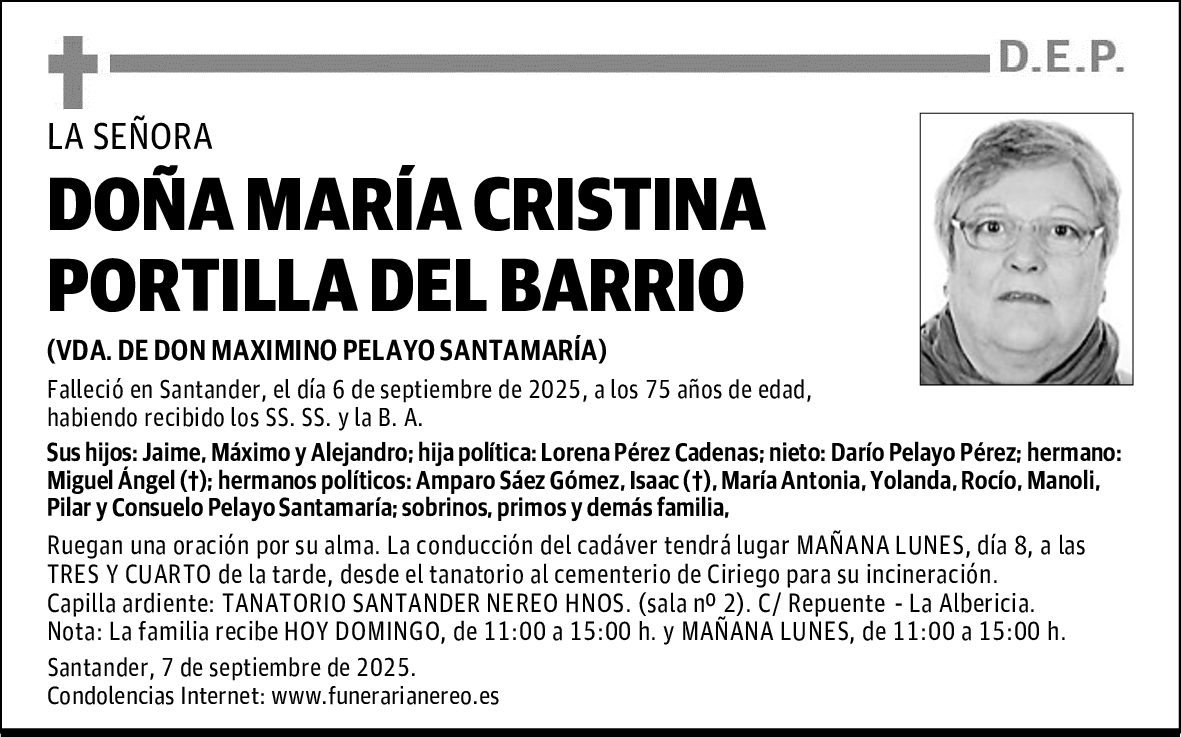 DOÑA MARÍA CRISTINA PORTILLA DEL BARRIO