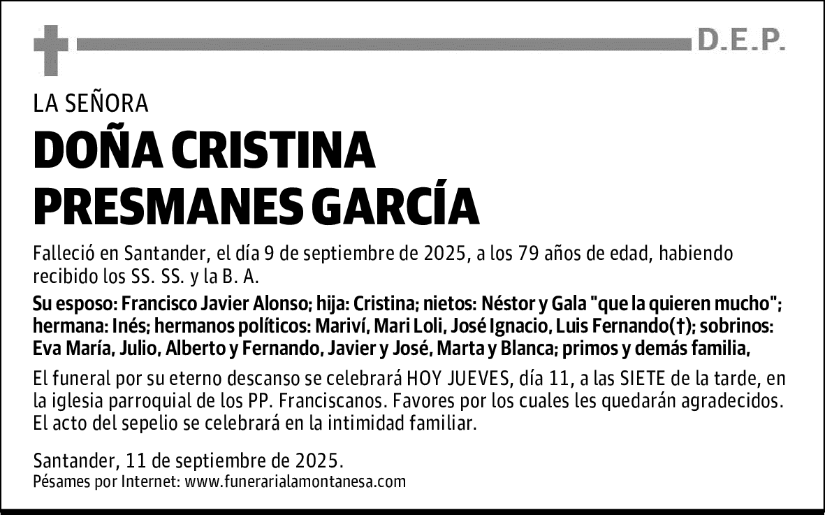 DOÑA CRISTINA PRESMANES GARCÍA