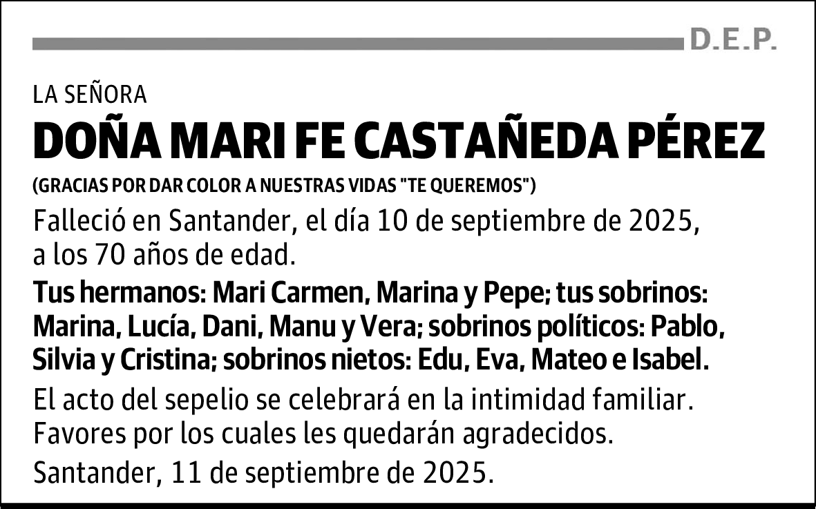 DOÑA MARI FE CASTAÑEDA PÉREZ