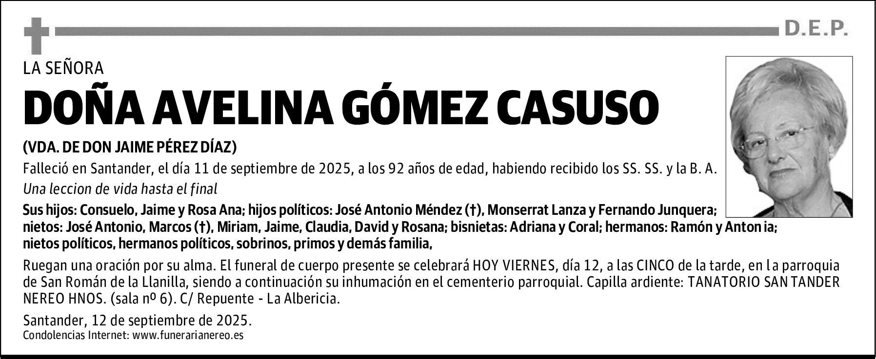 DOÑA AVELINA GÓMEZ CASUSO