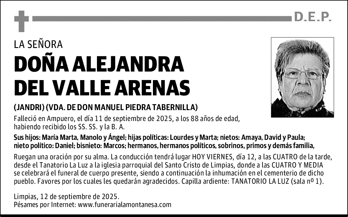 DOÑA ALEJANDRA DEL VALLE ARENAS